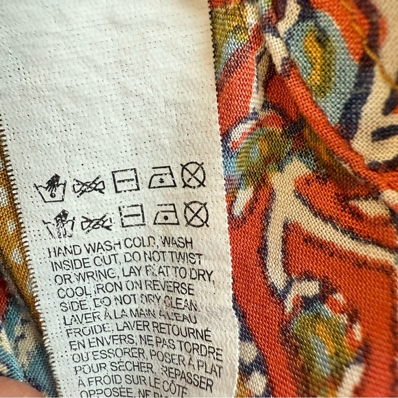 Lucky Brand Women’s Studded Border Scarf Print Boho Cap Sleeve Tee Size Small - Picture 12 of 13